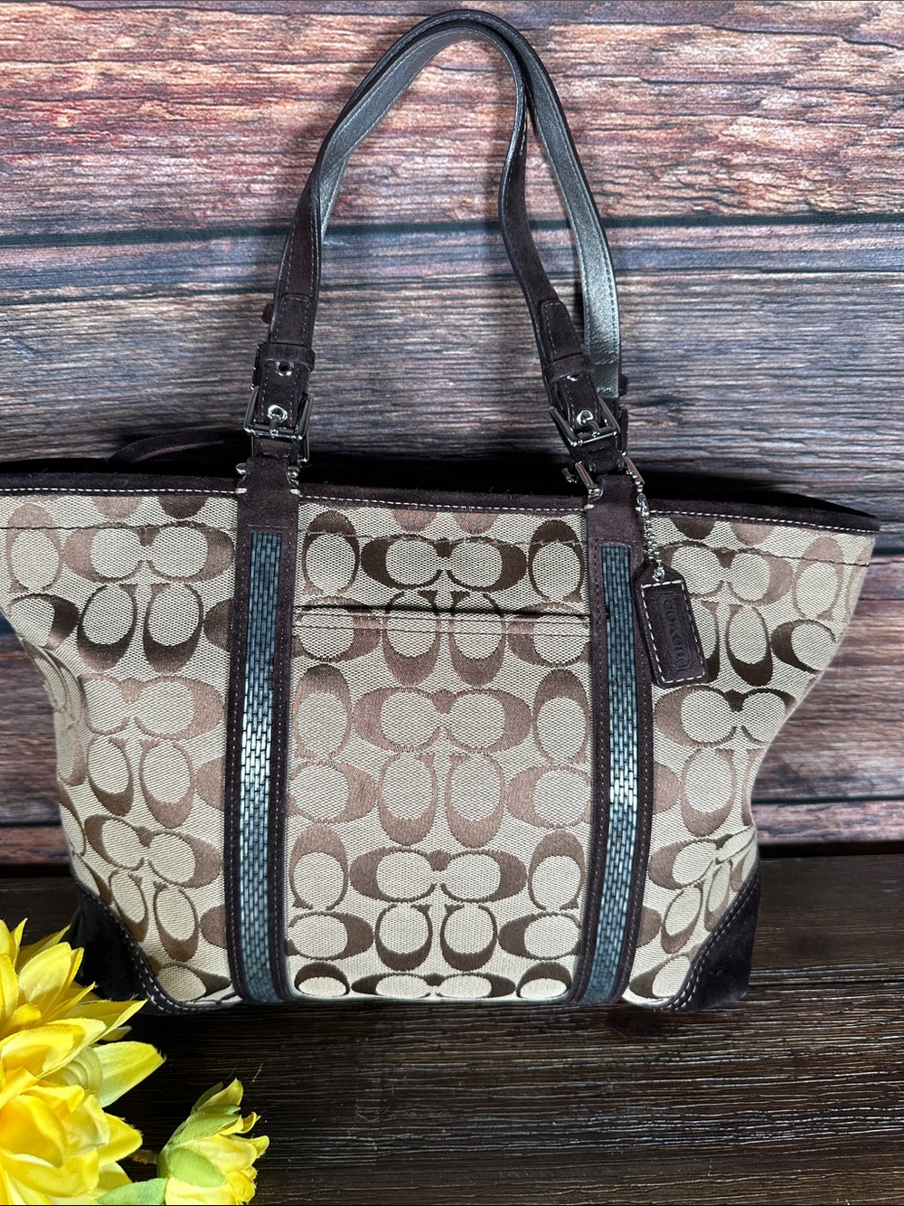 Coach Beaded Signature Gallery Tote Bag, - Picture 2 of 11